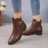 Women's Pointed-Toe Ankle Boots with Buckle Strap, Low Block Heel, Zipper Closure, Faux Leather