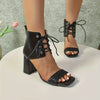 Women's Chunky Block Heel Lace-Up Sandals - Open Toe High Heels with Cushioned Insole & Non-Slip Rubber Sole