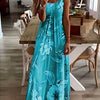 Women's Floral V-Neck Backless Maxi Dress with Spaghetti Straps – Sleeveless Summer Knit Polyester-Spandex