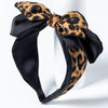 Women's Leopard Print Bowknot Headband – Black & Gold Animal Print Hair Band with Brown/Beige Spots, Soft Fabric Hair Hoop for Autumn/Winter, Parties & Everyday Wear