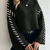 Plus Size Women's Oversized High Neck Rib-Knit Striped Sweater, Cozy Stretch Long Sleeve Pullover for Fall/Winter