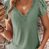 Elegant Women's Lace V-Neck Top — Petal Short Sleeves, Lightweight Summer Blouse