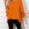Women's Solid Crew Neck Ruffle Sleeve Blouse – Elegant Spring & Summer Woven Top