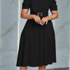 Women's V-Neck Ruched Midi Dress with Belted Waist, Short Sleeve Flowy Skirt for Spring/Summer