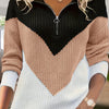 Plus Size Women's Black & White Color Block V-Neck Sweater, Ribbed Long Sleeve Pullover with Button Detail
