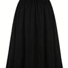 Plus Size A-Line Winter Maxi Skirt, Brown Wrinkle-Resistant Dress-Like Skirt with Decorative Buttons, Wide Swing, Machine Washable