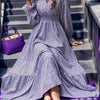 Plus Size Polka Dot V-Neck Long Sleeve Fit & Flare Maxi Dress