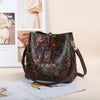 Vintage Floral Embroidered Bucket Bag – Coffee PU Crossbody with Detachable Strap & Zipper, Lightweight Large-Capacity Retro Handbag