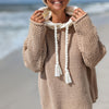 Plus Size Women's Hooded Sweater - Semi-Sheer Tassel Pullover, Machine Washable Long Sleeve Fall/Winter Top