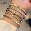 2-Piece Stainless Steel Bracelet Set – 18K Gold-Plated Rhinestone Bangle, Non-Fading Unisex Fashion Jewelry for Daily Wear & Parties