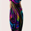 Plus Size Geometric Print Maxi Dress - Stretchy Polyester Knit, Short Sleeve, Round Neck, Pockets