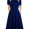 Elegant Retro A-Line Midi Dress Short Sleeve Fit-and-Flare Casual Dress for Women