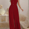 Women's Button-Detail V-Neck Cami Wide-Leg Jumpsuit – Sleeveless Casual for Spring & Summer