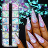 12-Grid Mermaid Flake Nail Glitter Sequins – Iridescent Holographic Nail Art Flakes for DIY Manicure