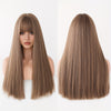 22-Inch (56 cm) Long Straight Synthetic Wig with Bangs – High-Density Heat-Resistant Brown Hair for Women, Beginner-Friendly