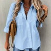 Women's Button-Front Collared Long Sleeve Shirt — Solid Casual Office Blouse