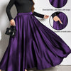 Plus Size Women's Elegant Flared Skirt – Long Solid Woven Polyester with Pockets, Non-Stretch, All-Season