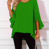 Women's Solid Crew Neck Ruffle Sleeve Blouse – Elegant Spring & Summer Woven Top
