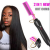 2-in-1 Electric Hot Comb & Hair Straightener - Wet/Dry Styling Tool with Adjustable Temperature, Pink & Black