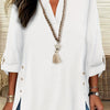 Plus Size Faux Denim Blouse with Decorative Buttons & Tassel Knot Front High-Low Hem Spring/Summer Polyester Blend