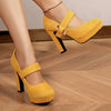 Retro Mary-Jane Round Toe Block Heel Pumps for Women - Buckle Platform High Heels