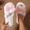 Women's Autumn Winter Bow Plush Indoor Slippers – Warm Slip-On House Shoes