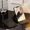 Compact Foldable Travel Makeup Mirror - Glass Surface Leather Frame Portable Mini Desk Mirror No Battery