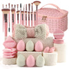 20/21/40-Piece Pink Makeup Brush and Sponge Kit with Large Travel Bag, Soft Nylon Brushes