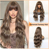Long Wavy Synthetic Wig for Women – Dark Brown with Chestnut Highlights, Voluminous Curly Hairpiece for Everyday, Parties & Cosplay