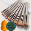 10-Piece Champagne Makeup Brush Set - Oval Foundation & Face Brushes