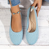 Women's Light Blue Knit Slip-On Flats with Ankle Strap, Round Toe Casual Shoes with Fabric Upper & Synthetic Lining