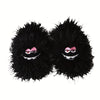 Bright Pink Faux Fur Slippers for Women - Plush Cartoon Face Indoor House Shoes, Warm Fabric Lining & Non-Slip TPR Sole