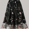Women's Floral A-Line Skirt with Mesh Overlay - Black & White High-Waisted Lightweight Polyester for Spring/Summer