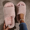Faux Fur Open-Toe Platform House Slippers Single-Band Fuzzy Indoor Slides