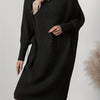 Plus Size Ribbed Button-Up Cardigan Sweater Dress for Women — Long Sleeve Casual Fall/Winter Black