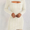 Women's Ribbed Exposed-Shoulder Sweater Dress - Crew Neck H-Silhouette, Mid-Stretch Fall/Winter