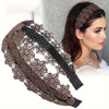 Wide Lace Floral Headband for Women – Vintage Non-Slip Hairband with Teeth, Solid Color