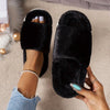 Faux Fur Open-Toe Platform House Slippers Single-Band Fuzzy Indoor Slides