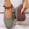 Women's Square Toe Knit Ballet Flats, Breathable Slip-On Soft Sole Casual Shoes