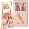 5-Piece Soft Fluffy Makeup Brush Set with Mirror – Rose Gold Letter Pattern, Travel Foundation & Eyeshadow Brushes