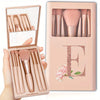 5-Piece Soft Fluffy Makeup Brush Set with Mirror – Rose Gold Letter Pattern, Travel Foundation & Eyeshadow Brushes