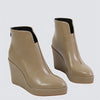 Women's Beige Wedge Ankle Boots – Zipper Closure, Round Toe, PU Upper & TPR Sole, Winter Dress Boots