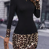 Women's Geometric Bodycon Dress, Long Sleeve Crew Neck, Polyester Knit, All-Season, Plus Size
