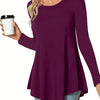 Women's Long Sleeve Peplum Top - Relaxed Fit Crew Neck Casual Blouse for Spring, Summer & Fall