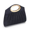 Pleated Clutch Evening Bag with Glitter Metal Ring Handle, Lightweight Polyester Shoulder & Crossbody with Magnetic Closure