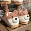 Women's Plush Puppy Winter Slippers – Cozy Indoor/Outdoor House Shoes with Non-Slip EVA Sole (Brown/White)