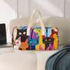 Cute Cat Print Large Travel Bag - Spacious Overnight & Gym Organizer with Shoe Compartment, Durable Polyester, Unisex