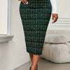 Elegant Plus Size Houndstooth Bodycon Skirt - High-Waist Stretch Side Slit, All-Season