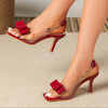 European Stiletto High Heel Sandals – Clear Peep Toe, Buckle Ankle Strap, Bow Accent Elastic Band Party Heels for Women