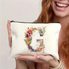 Alphabet Floral Canvas Pouch A-Z - Floral Canvas Cosmetic Bag & Clutch, Toiletry and Pen Case | Gift for Mom, Daughter, Teacher